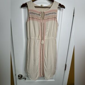 Kenji By Anthropologie Elegant Cream and Pink Embroidered Dress